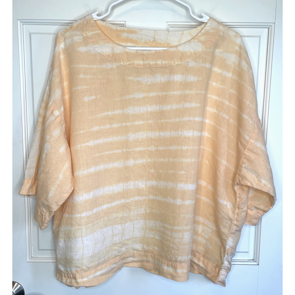J Jill Pure Women's Linen Top Sz XS 3/4 Sleeve Boxy Blouse Lagenlook Boho Coast